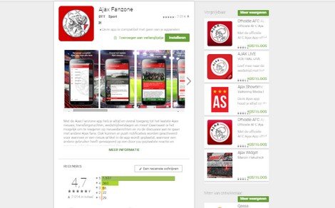 Ajax1 scoort een 4.7 in de Google Play Store